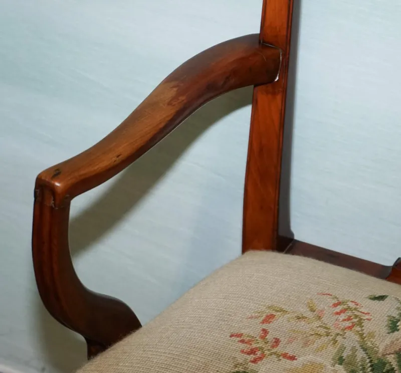 New Pamono Hepplewhite Elbow Armchair with Floral Needlepoint Cushion