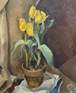 Outlet Pamono Herbert Theurillat, Yellow Tulips, Oil on Canvas