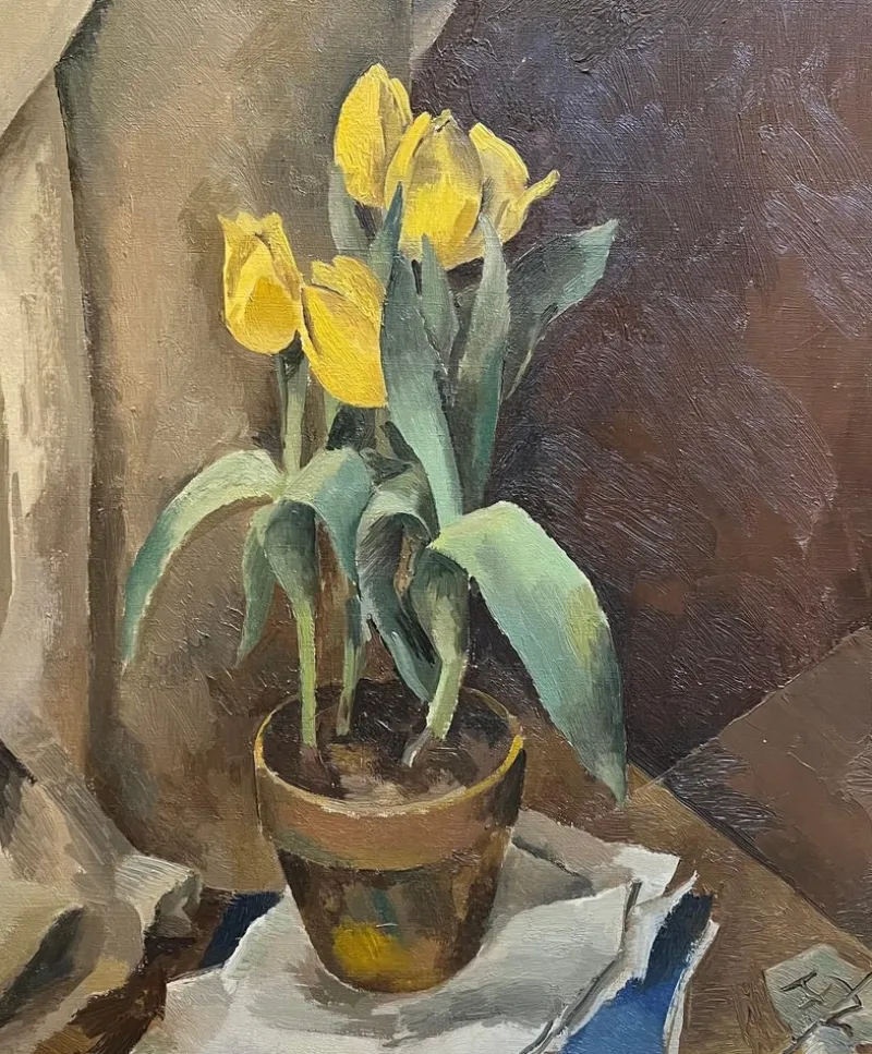 Outlet Pamono Herbert Theurillat, Yellow Tulips, Oil on Canvas