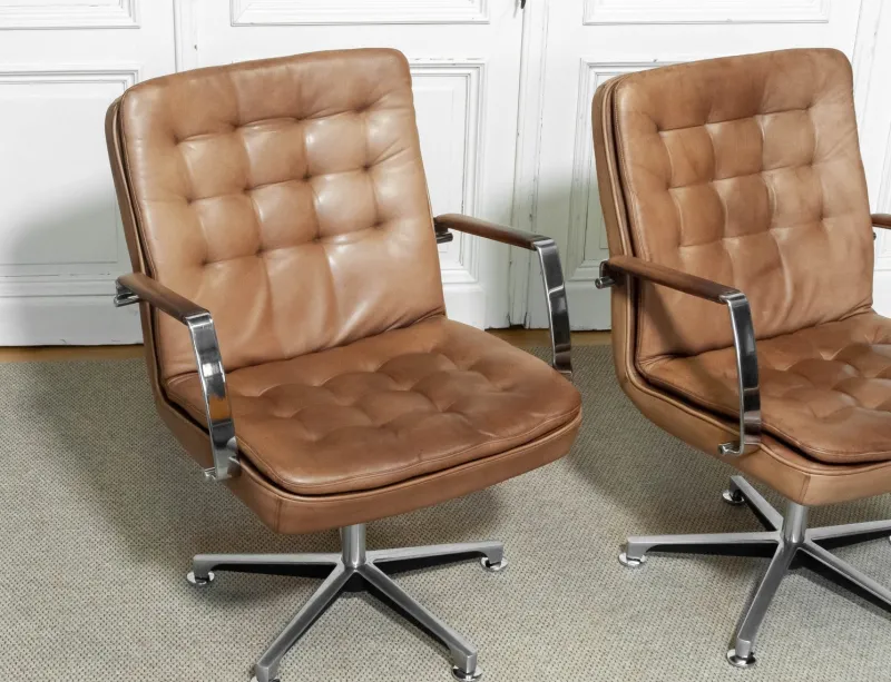 Pamono Hercules Desk Chairs in Leather by Kenneth Bergenblad for Dux, Sweden, 1970s, Set of 2> Office Chairs