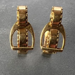 Discount Pamono Hermes Paris French Stirrup 18k Yellow Gold Cufflinks, 1950s