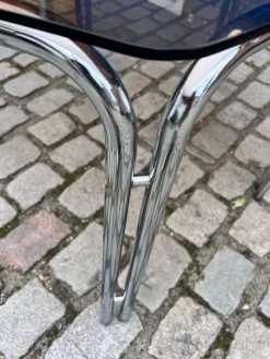 Pamono Hexagon Dining Table in Smoked Glass and Chrome><noscript><img width=