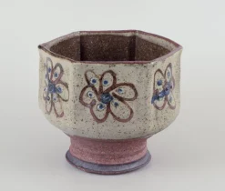 Pamono Hexagonal Ceramic Vase in Raku Technique from Birgit Krog, 1970s> Vases