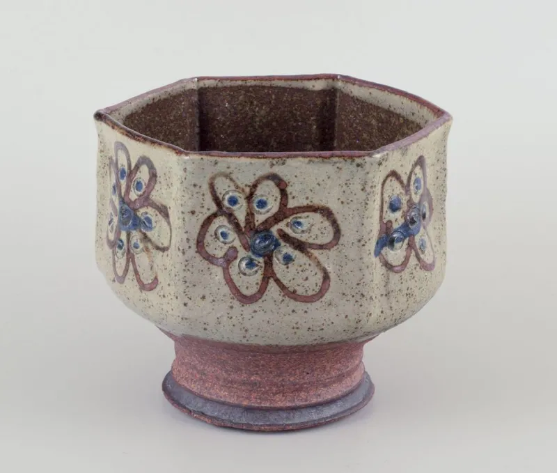 Pamono Hexagonal Ceramic Vase in Raku Technique from Birgit Krog, 1970s> Vases