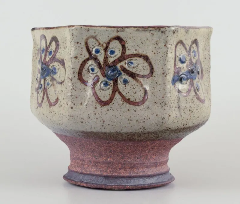 Pamono Hexagonal Ceramic Vase in Raku Technique from Birgit Krog, 1970s> Vases