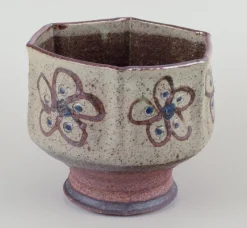 Pamono Hexagonal Ceramic Vase in Raku Technique from Birgit Krog, 1970s><noscript><img width=
