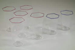 Hot Pamono Hexagonal Glasses in Blown Murano Glass Cobalt and Red Rim by Carlo Scarpa, 1950s, Set of 7