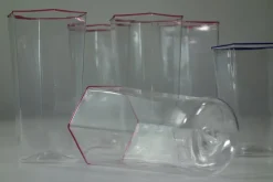 Hot Pamono Hexagonal Glasses in Blown Murano Glass Cobalt and Red Rim by Carlo Scarpa, 1950s, Set of 7