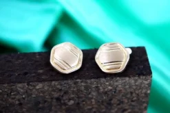 Discount Pamono Hexagonal Gold Cufflinks with Matte Reliefs and Raised Trims, Set of 2