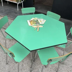 Pamono Hexagonal Nursery Table with Formica Chairs, Italy, 1960s, Set of 7><noscript><img width=