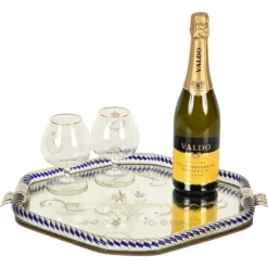 Online Pamono Hexagonal Serving Tray in Blue Mirror-Engraved Murano Glass from Barovier, Italy, 1940s
