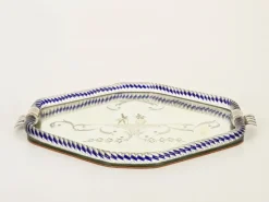 Online Pamono Hexagonal Serving Tray in Blue Mirror-Engraved Murano Glass from Barovier, Italy, 1940s