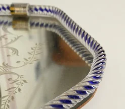 Online Pamono Hexagonal Serving Tray in Blue Mirror-Engraved Murano Glass from Barovier, Italy, 1940s