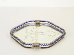 Online Pamono Hexagonal Serving Tray in Blue Mirror-Engraved Murano Glass from Barovier, Italy, 1940s