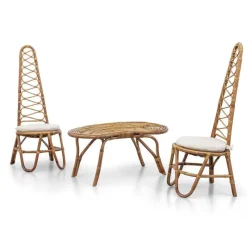 Discount Pamono High Back Bamboo Chairs and Table, 1960s, Set of 3