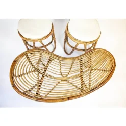 Discount Pamono High Back Bamboo Chairs and Table, 1960s, Set of 3