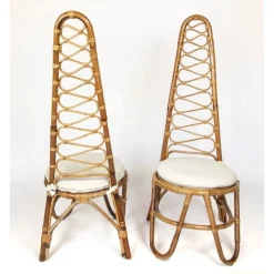 Discount Pamono High Back Bamboo Chairs and Table, 1960s, Set of 3