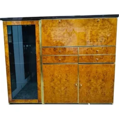 Pamono High Sideboard in Radica and Gilded Metal, 1970s> Sideboards & Buffets