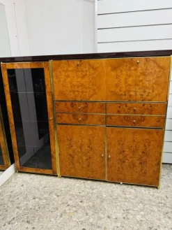 Pamono High Sideboard in Radica and Gilded Metal, 1970s><noscript><img width=