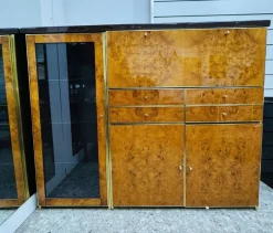 Pamono High Sideboard in Radica and Gilded Metal, 1970s><noscript><img width=