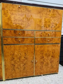 Pamono High Sideboard in Radica and Gilded Metal, 1970s><noscript><img width=