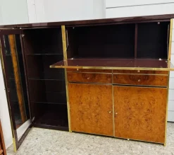 Pamono High Sideboard in Radica and Gilded Metal, 1970s><noscript><img width=