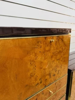 Pamono High Sideboard in Radica and Gilded Metal, 1970s><noscript><img width=