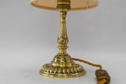 Pamono Historistic Brass Table Lamp with Fabric Shade, Vienna, 1890s><noscript><img width=