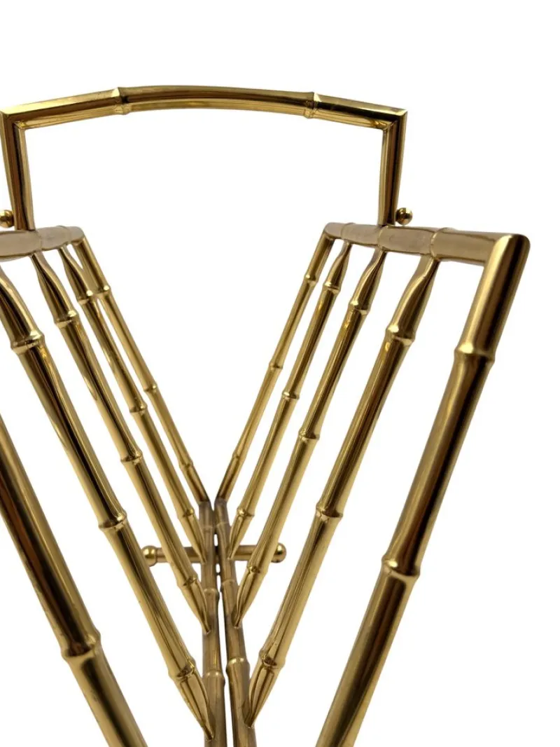 Clearance Pamono Hollywood Regency Bamboo-Effect Brass Magazine Rack from Montagnani, Italy 1970s