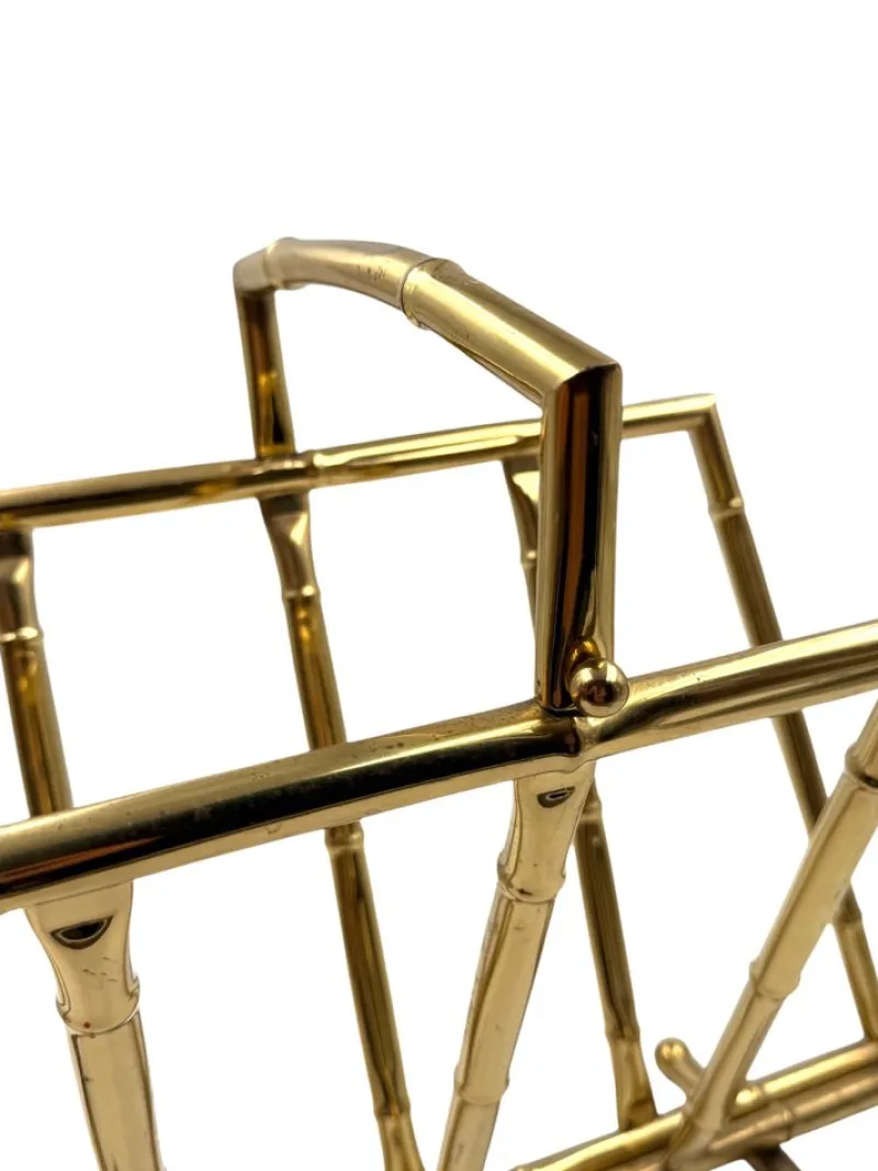 Clearance Pamono Hollywood Regency Bamboo-Effect Brass Magazine Rack from Montagnani, Italy 1970s
