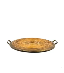 Best Pamono Hollywood Regency Brass and Wicker Tray, Italy, 1970s