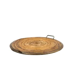 Best Pamono Hollywood Regency Brass and Wicker Tray, Italy, 1970s