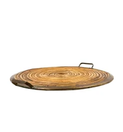 Best Pamono Hollywood Regency Brass and Wicker Tray, Italy, 1970s