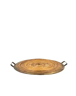 Best Pamono Hollywood Regency Brass and Wicker Tray, Italy, 1970s