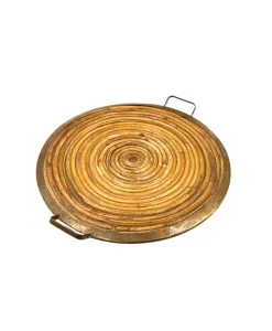 Best Pamono Hollywood Regency Brass and Wicker Tray, Italy, 1970s
