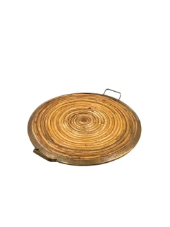 Best Pamono Hollywood Regency Brass and Wicker Tray, Italy, 1970s