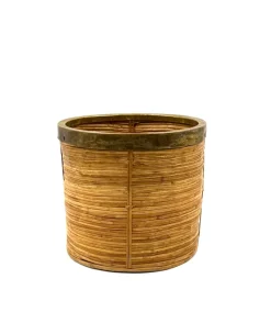 Outlet Pamono Hollywood Regency Brass and Wicker Paper Basket, Italy, 1970s