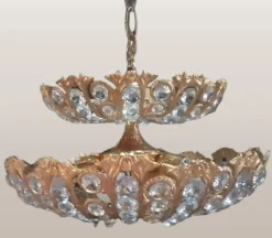 Pamono Hollywood Regency Brass and Crystal Chandelier by Peris Andreu, 1970s
