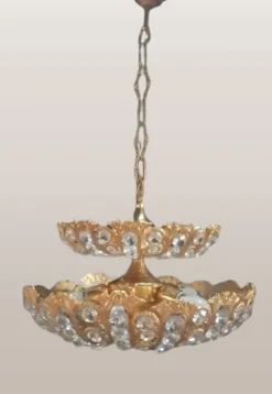 Pamono Hollywood Regency Brass and Crystal Chandelier by Peris Andreu, 1970s