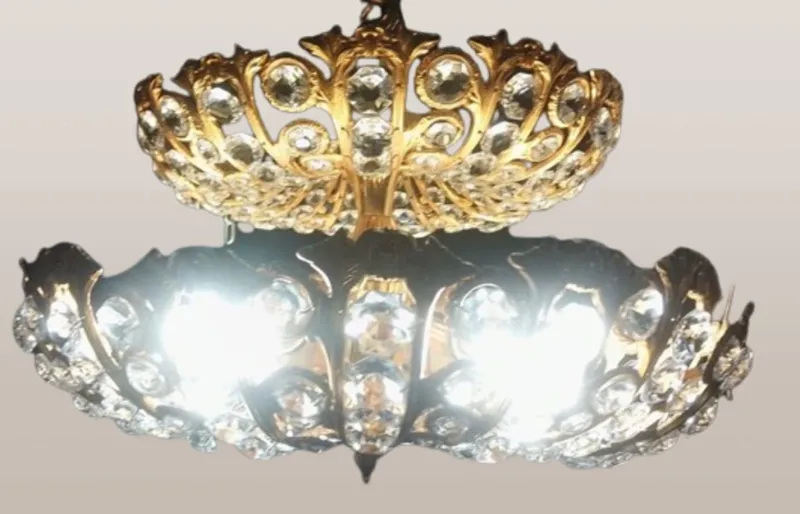 Pamono Hollywood Regency Brass and Crystal Chandelier by Peris Andreu, 1970s