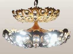 Pamono Hollywood Regency Brass and Crystal Chandelier by Peris Andreu, 1970s
