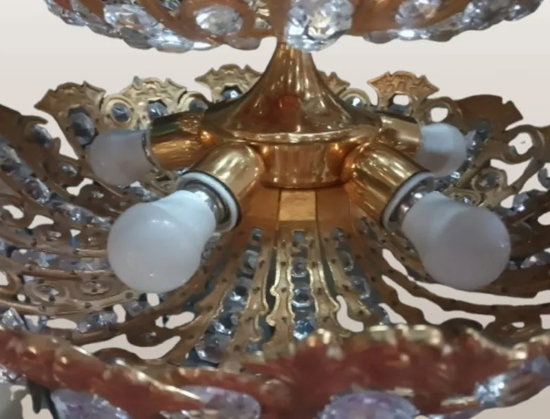 Pamono Hollywood Regency Brass and Crystal Chandelier by Peris Andreu, 1970s