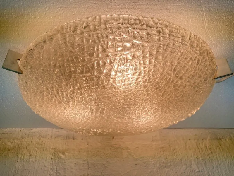 Pamono Hollywood Regency Glass Ceiling Lamp by Kaiser, 1970s> Ceiling Lights