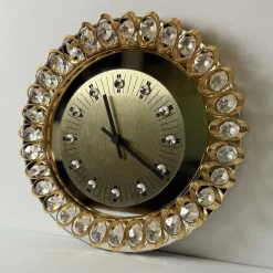 Online Pamono Hollywood Regency Gold and Crystal Clock from Junghans, 1970s