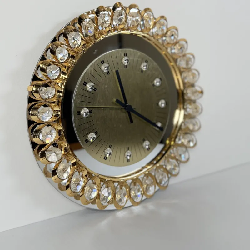 Online Pamono Hollywood Regency Gold and Crystal Clock from Junghans, 1970s