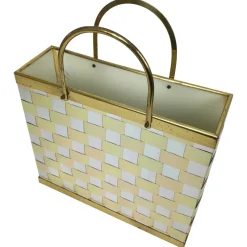 Hot Pamono Hollywood Regency Magazine Racket Holder in Brass and Chrome, Italy, 1970s