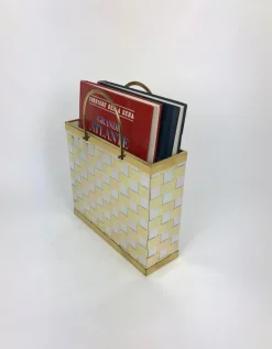 Hot Pamono Hollywood Regency Magazine Racket Holder in Brass and Chrome, Italy, 1970s