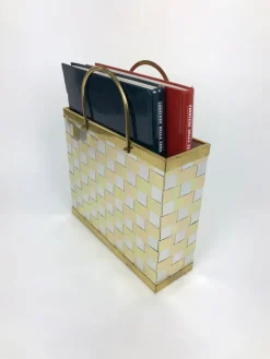 Hot Pamono Hollywood Regency Magazine Racket Holder in Brass and Chrome, Italy, 1970s