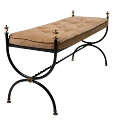 Pamono Hollywood Regency Patinated Iron and Brass Bedroom Bench, 1960s><noscript><img width=