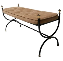 Pamono Hollywood Regency Patinated Iron and Brass Bedroom Bench, 1960s><noscript><img width=